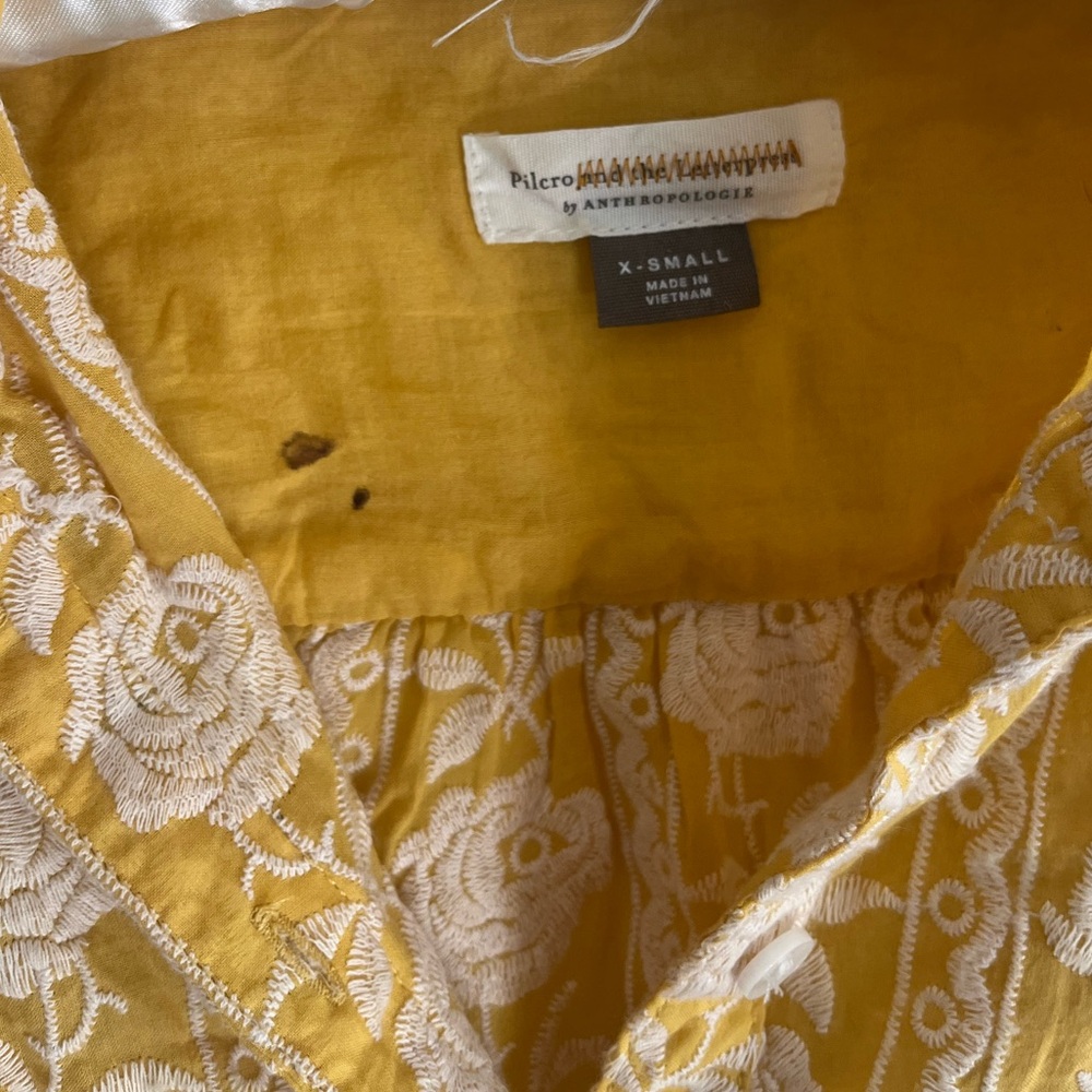 Anthropologie 100% Cotton Embroidered Button-Up Shirt XS - Picture 2 of 3